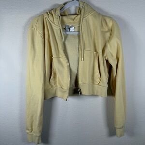 Women's butter yellow twee Cropped gym Hoodie Jacket